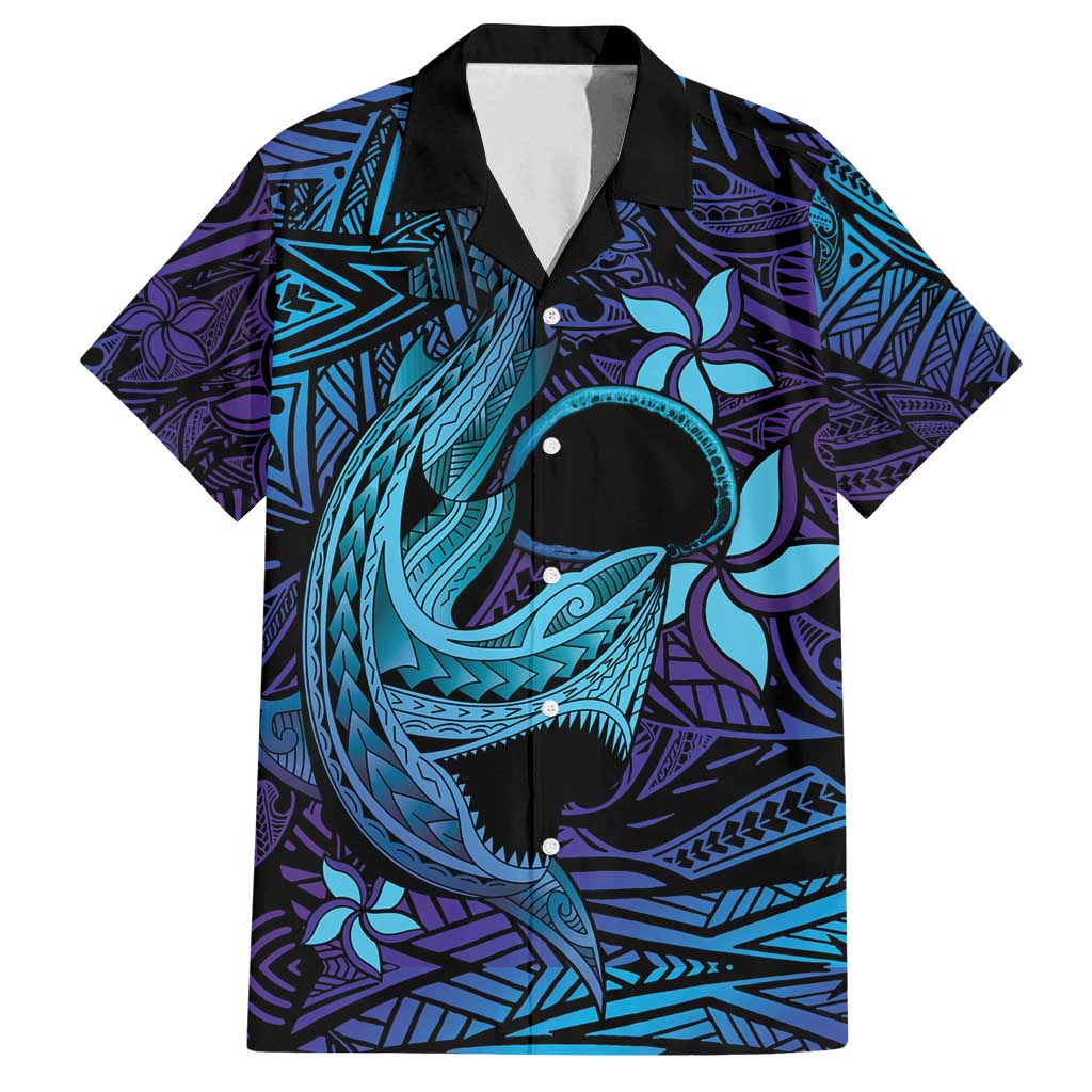 Nukuoro Atoll Family Matching Summer Maxi Dress and Hawaiian Shirt Polynesian Shark Tattoo Purple Gradient Vibes