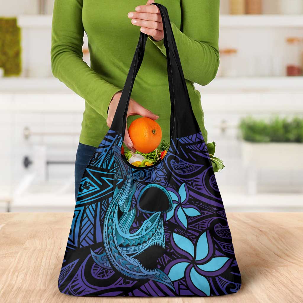 Nukuoro Atoll Grocery Bag Polynesian Shark Tattoo Purple Gradient Vibes