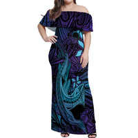Nukuoro Atoll Off Shoulder Maxi Dress Polynesian Shark Tattoo Purple Gradient Vibes