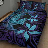 Nukuoro Atoll Quilt Bed Set Polynesian Shark Tattoo Purple Gradient Vibes