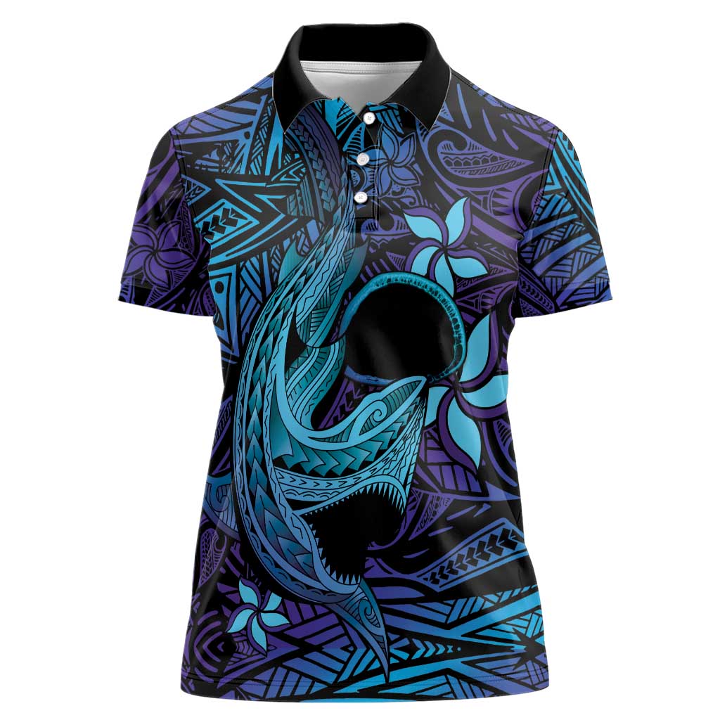 Nukuoro Atoll Women Polo Shirt Polynesian Shark Tattoo Purple Gradient Vibes