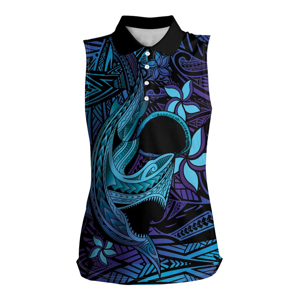 Nukuoro Atoll Women Sleeveless Polo Shirt Polynesian Shark Tattoo Purple Gradient Vibes LT14 Female Purple - Polynesian Pride