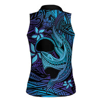 Nukuoro Atoll Women Sleeveless Polo Shirt Polynesian Shark Tattoo Purple Gradient Vibes LT14 - Polynesian Pride