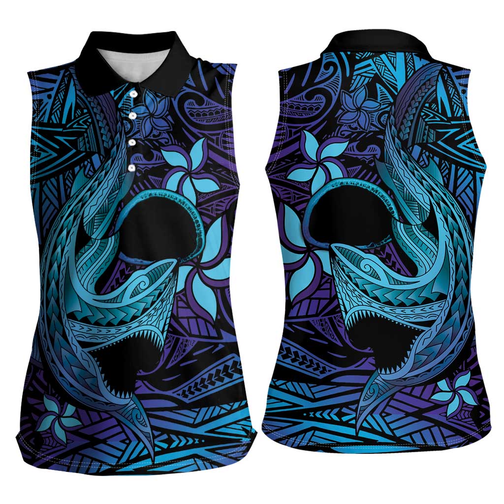 Nukuoro Atoll Women Sleeveless Polo Shirt Polynesian Shark Tattoo Purple Gradient Vibes LT14 - Polynesian Pride