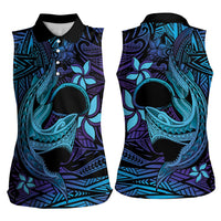 Nukuoro Atoll Women Sleeveless Polo Shirt Polynesian Shark Tattoo Purple Gradient Vibes LT14 - Polynesian Pride