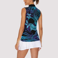 Nukuoro Atoll Women Sleeveless Polo Shirt Polynesian Shark Tattoo Purple Gradient Vibes LT14 - Polynesian Pride