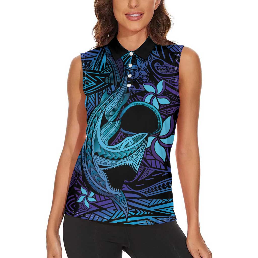 Nukuoro Atoll Women Sleeveless Polo Shirt Polynesian Shark Tattoo Purple Gradient Vibes LT14 - Polynesian Pride