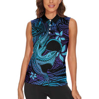 Nukuoro Atoll Women Sleeveless Polo Shirt Polynesian Shark Tattoo Purple Gradient Vibes LT14 - Polynesian Pride