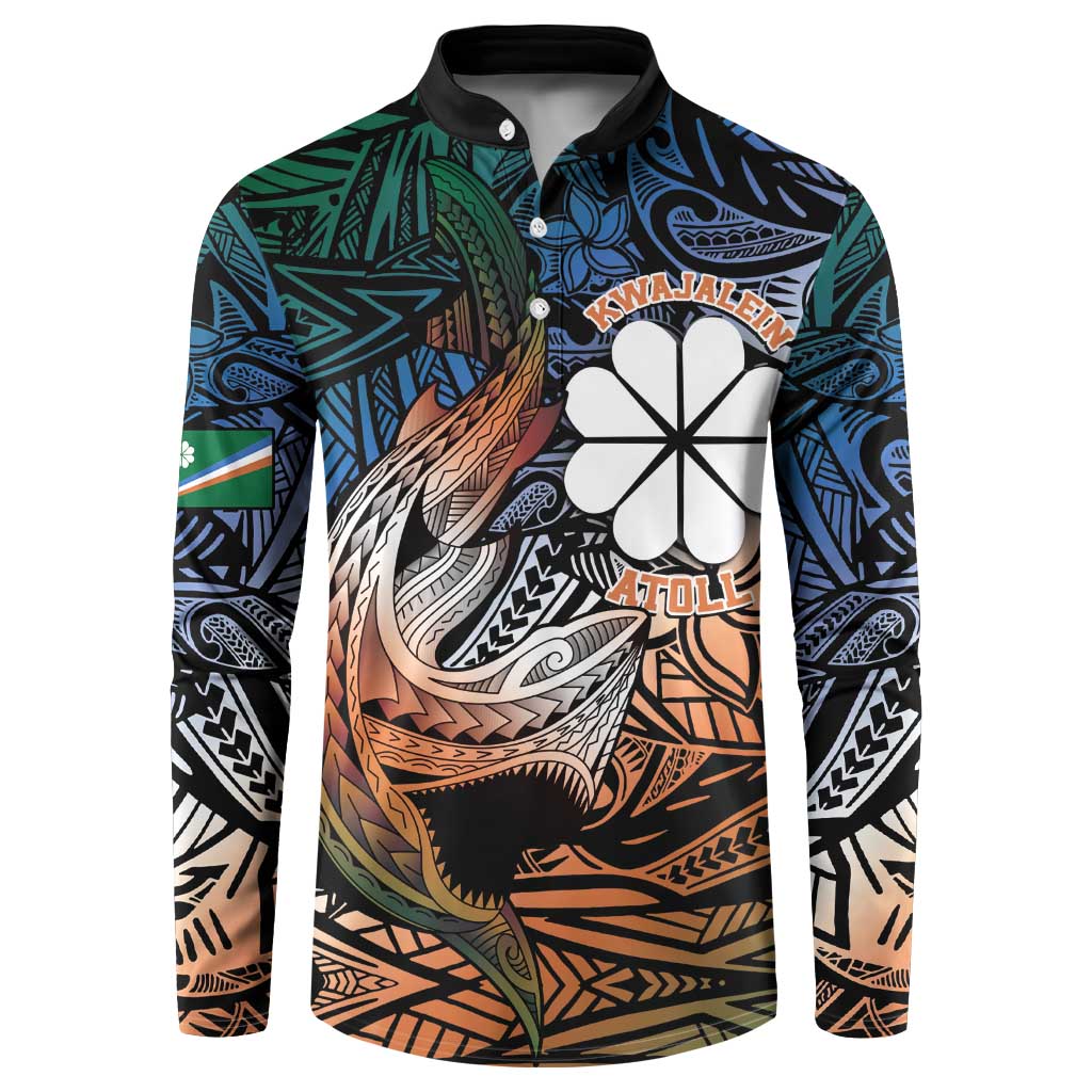 Personalised Kwajalein Atoll Button Sweatshirt Polynesian Shark Tattoo Gradient Vibes