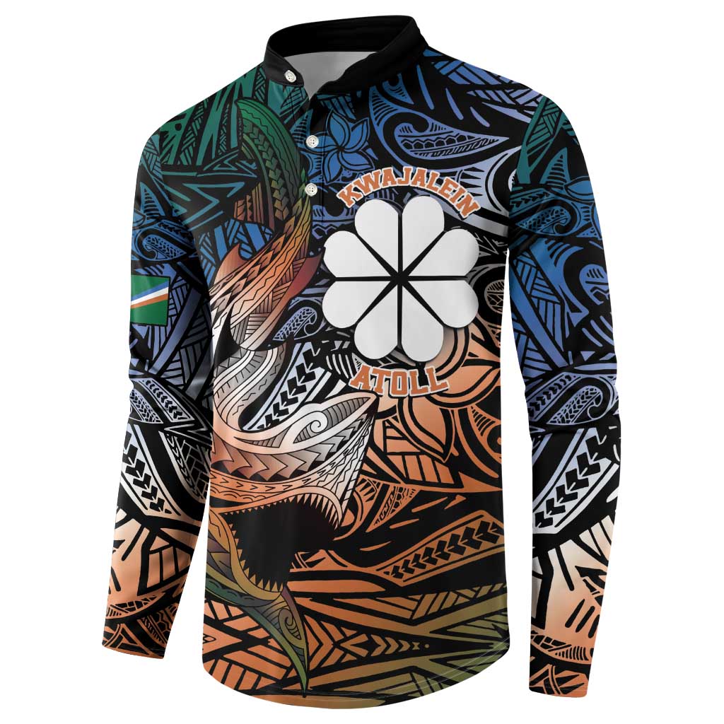 Personalised Kwajalein Atoll Button Sweatshirt Polynesian Shark Tattoo Gradient Vibes