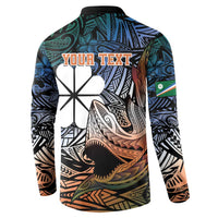 Personalised Kwajalein Atoll Button Sweatshirt Polynesian Shark Tattoo Gradient Vibes