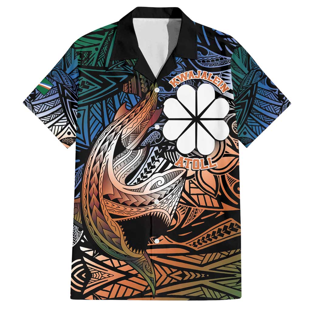 Personalised Kwajalein Atoll Family Matching Tank Maxi Dress and Hawaiian Shirt Polynesian Shark Tattoo Gradient Vibes