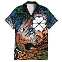Personalised Kwajalein Atoll Family Matching Tank Maxi Dress and Hawaiian Shirt Polynesian Shark Tattoo Gradient Vibes