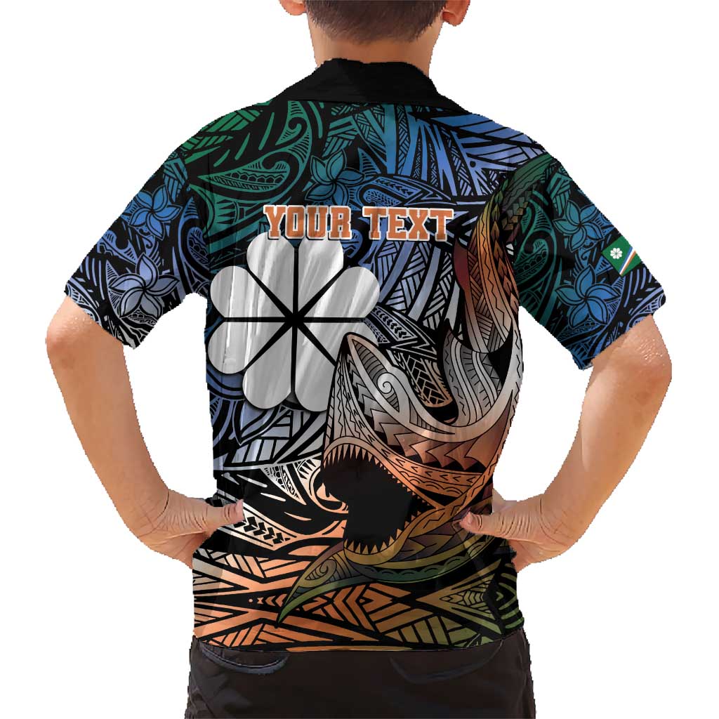 Personalised Kwajalein Atoll Kid Hawaiian Shirt Polynesian Shark Tattoo Gradient Vibes