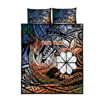 Personalised Kwajalein Atoll Quilt Bed Set Polynesian Shark Tattoo Gradient Vibes