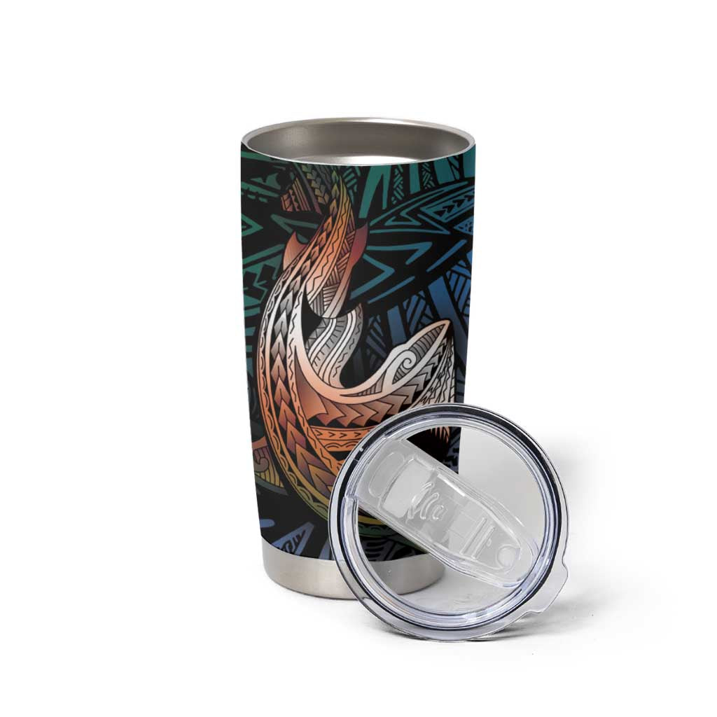 Kwajalein Atoll Tumbler Cup Polynesian Shark Tattoo Gradient Vibes