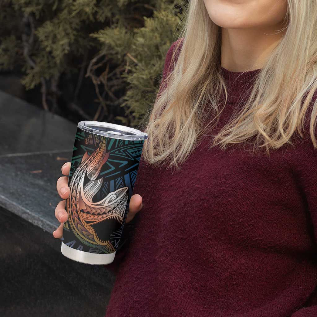 Kwajalein Atoll Tumbler Cup Polynesian Shark Tattoo Gradient Vibes