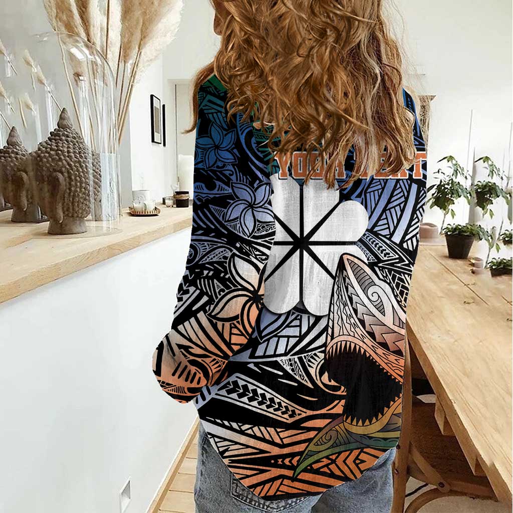 Personalised Kwajalein Atoll Women Casual Shirt Polynesian Shark Tattoo Gradient Vibes