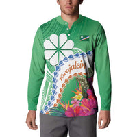 Marshall Islands Kwajalein Atoll Button Sweatshirt Curves Polynesian Mix Tropical Flowers