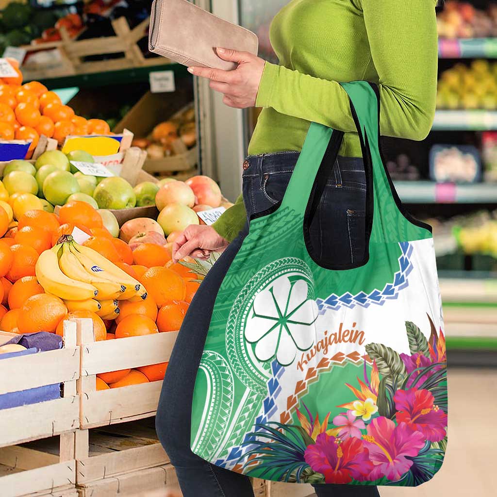 Marshall Islands Kwajalein Atoll Grocery Bag Curves Polynesian Mix Tropical Flowers