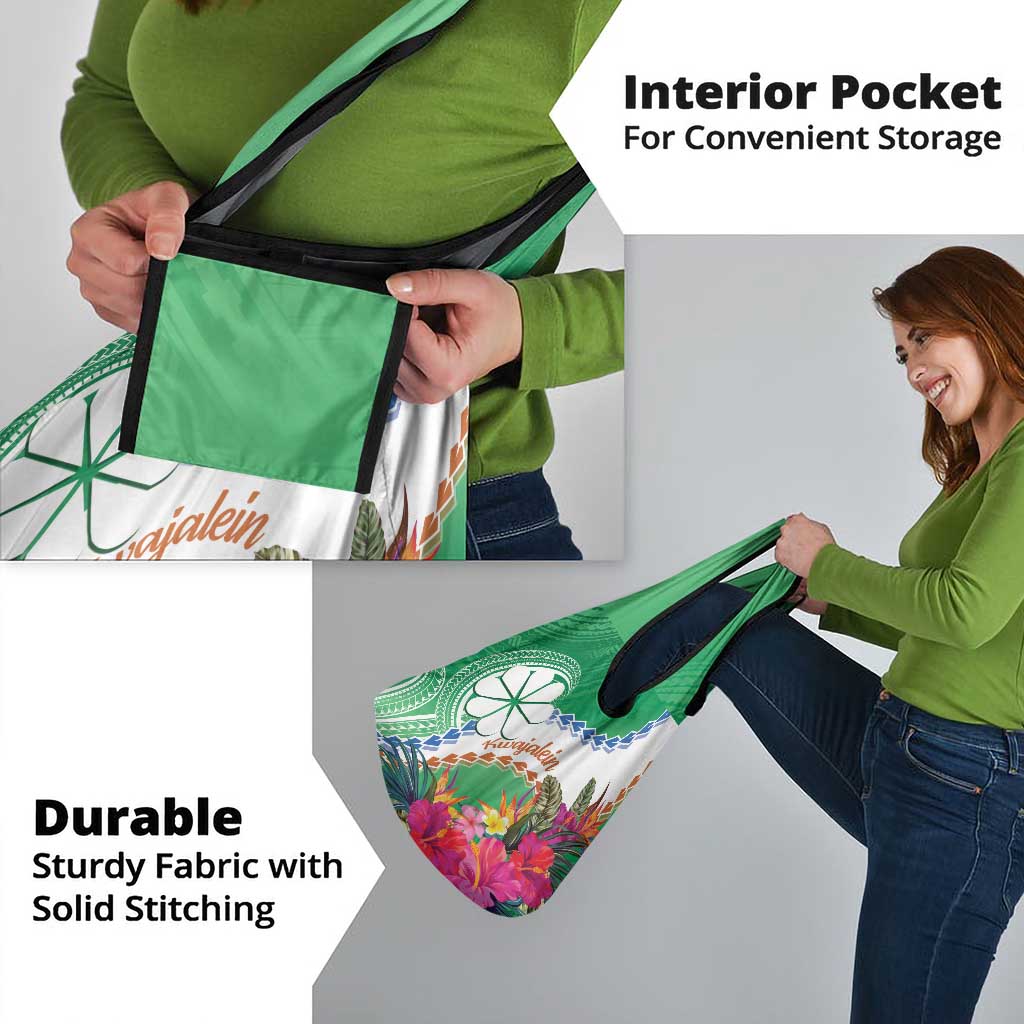 Marshall Islands Kwajalein Atoll Grocery Bag Curves Polynesian Mix Tropical Flowers