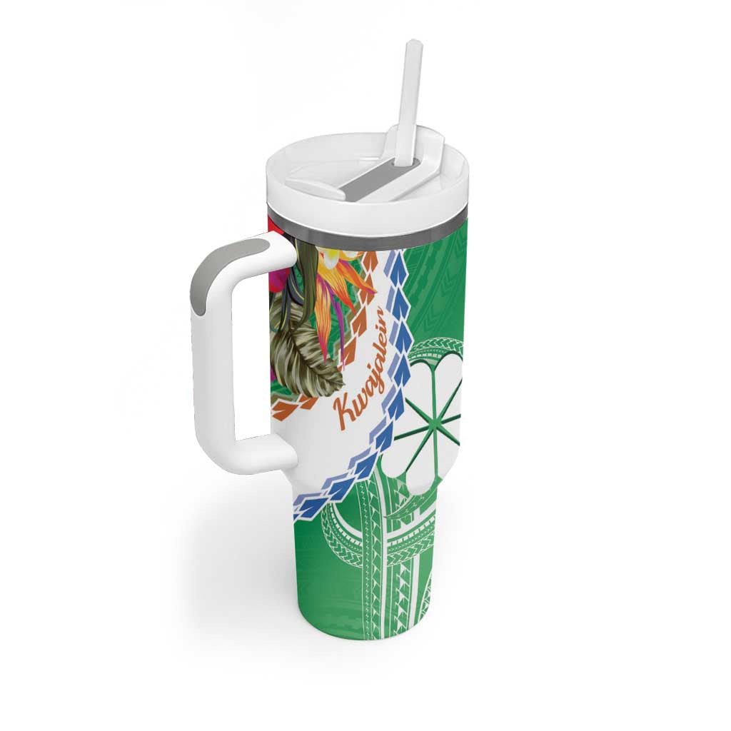 Marshall Islands Kwajalein Atoll Tumbler With Handle Curves Polynesian Mix Tropical Flowers