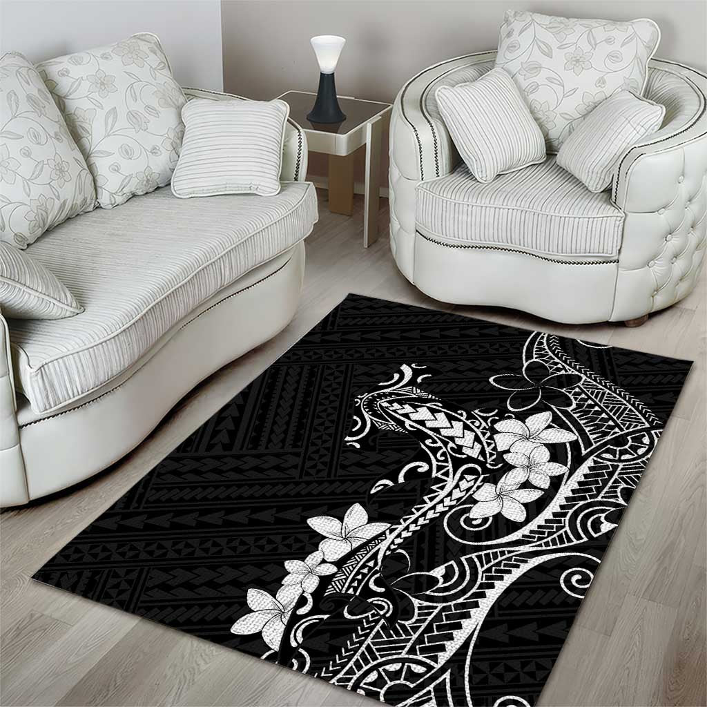 Black Hawaii Area Rug Hammerhead Shark Tattoo Curve Polynesian - Polynesian Pride