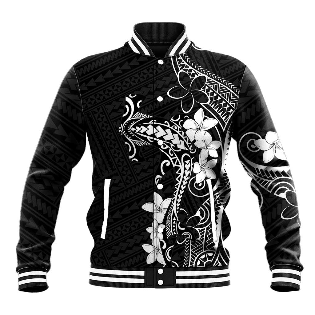 Black Hawaii Baseball Jacket Hammerhead Shark Tattoo Curve Polynesian - Polynesian Pride