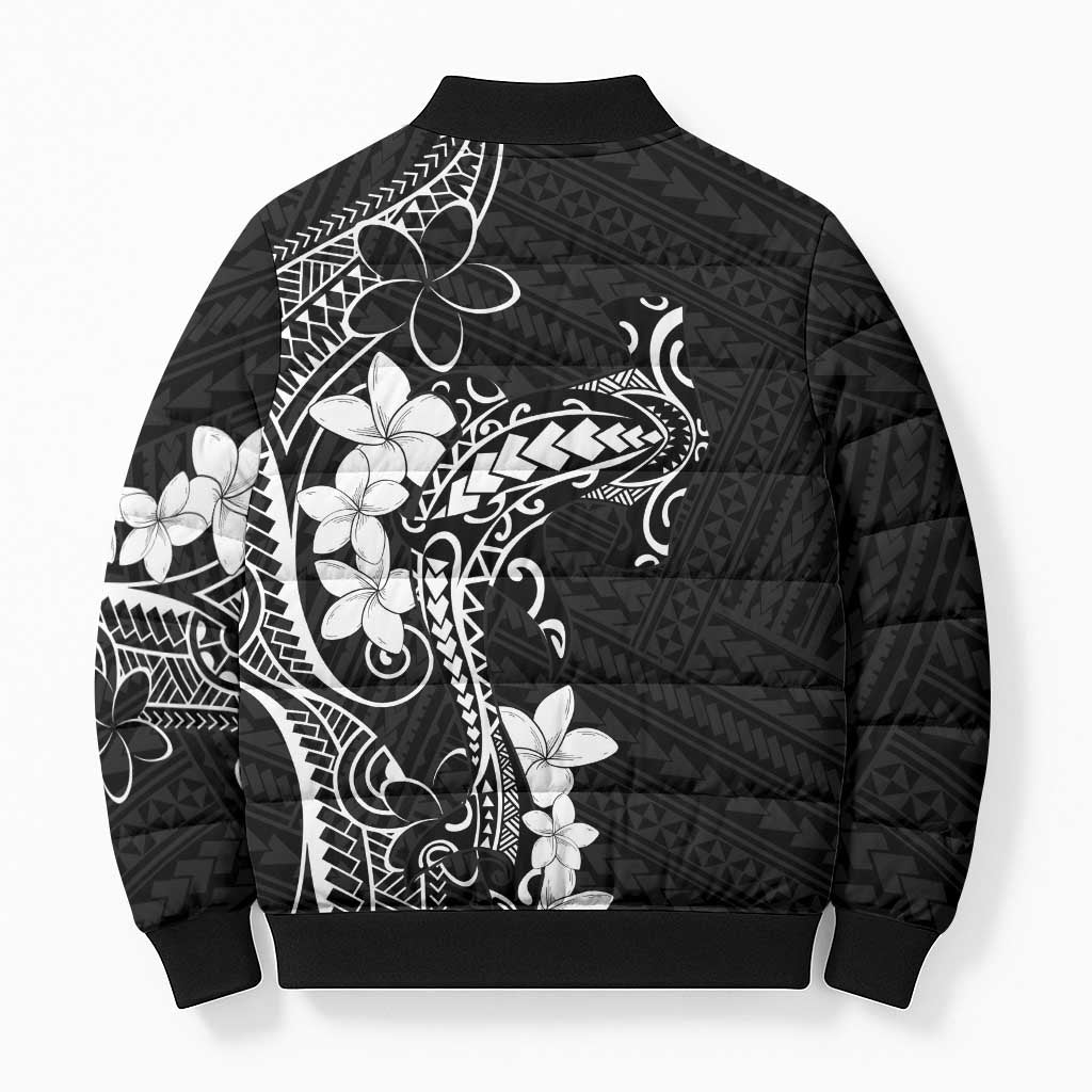 Black Hawaii Bomber Puffer Jacket Hammerhead Shark Tattoo Curve Polynesian - Polynesian Pride
