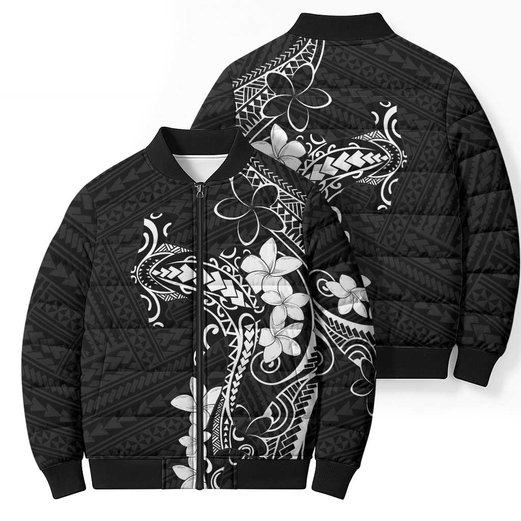 Black Hawaii Bomber Puffer Jacket Hammerhead Shark Tattoo Curve Polynesian - Polynesian Pride