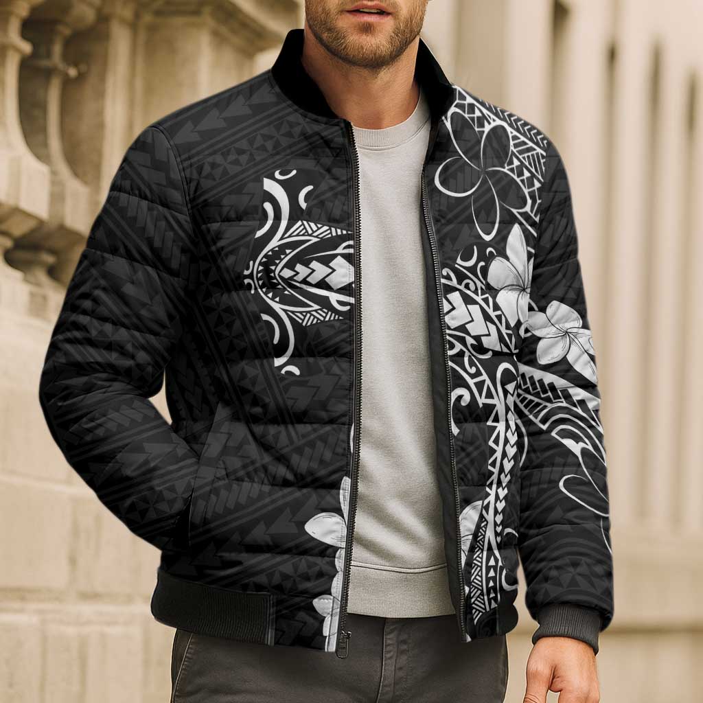 Black Hawaii Bomber Puffer Jacket Hammerhead Shark Tattoo Curve Polynesian - Polynesian Pride