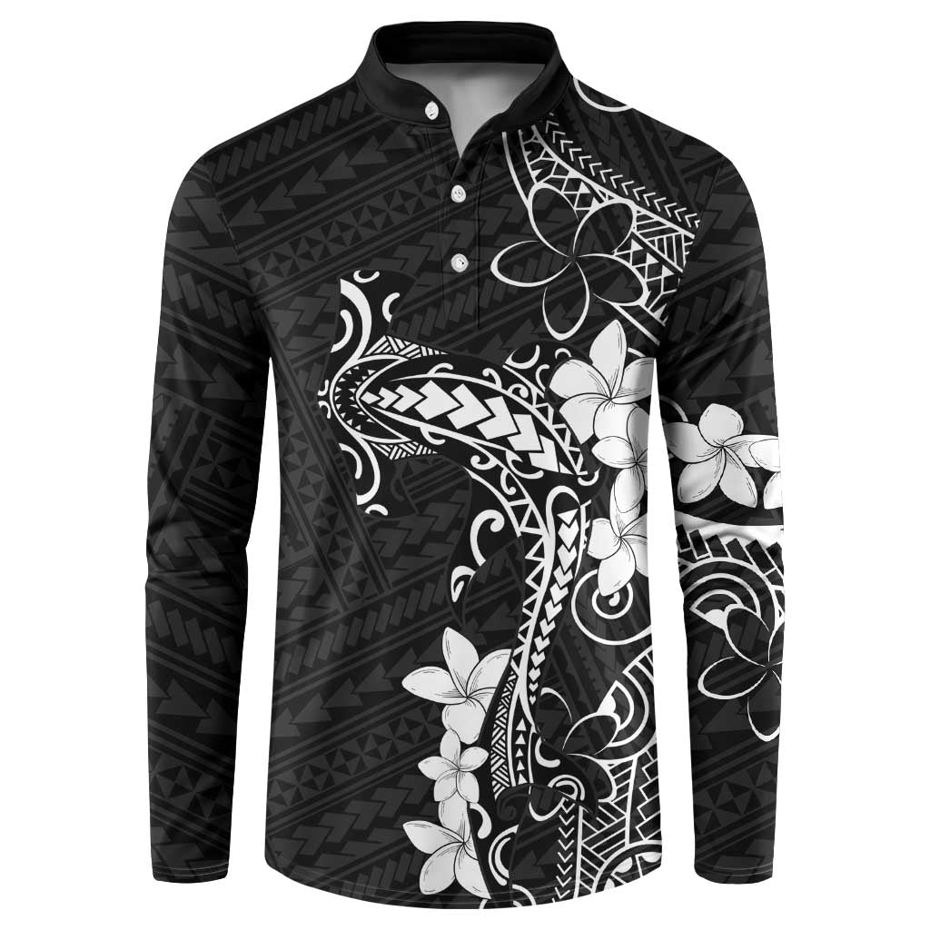 Black Hawaii Button Sweatshirt Hammerhead Shark Tattoo Curve Polynesian - Polynesian Pride