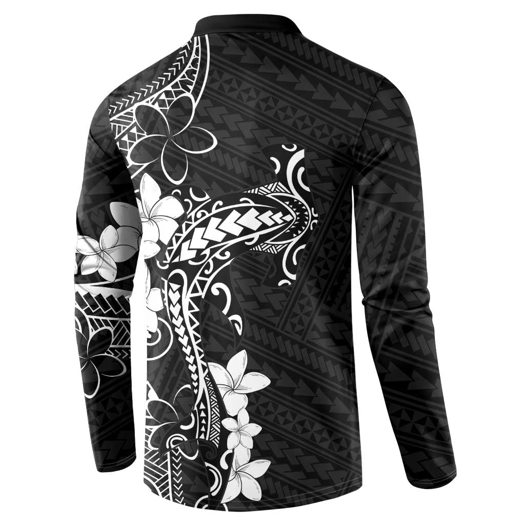 Black Hawaii Button Sweatshirt Hammerhead Shark Tattoo Curve Polynesian - Polynesian Pride