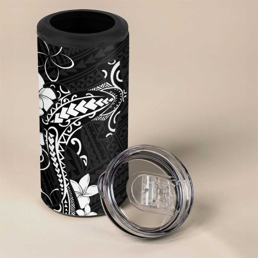 Black Hawaii 4 in 1 Can Cooler Tumbler Hammerhead Shark Tattoo Curve Polynesian - Polynesian Pride