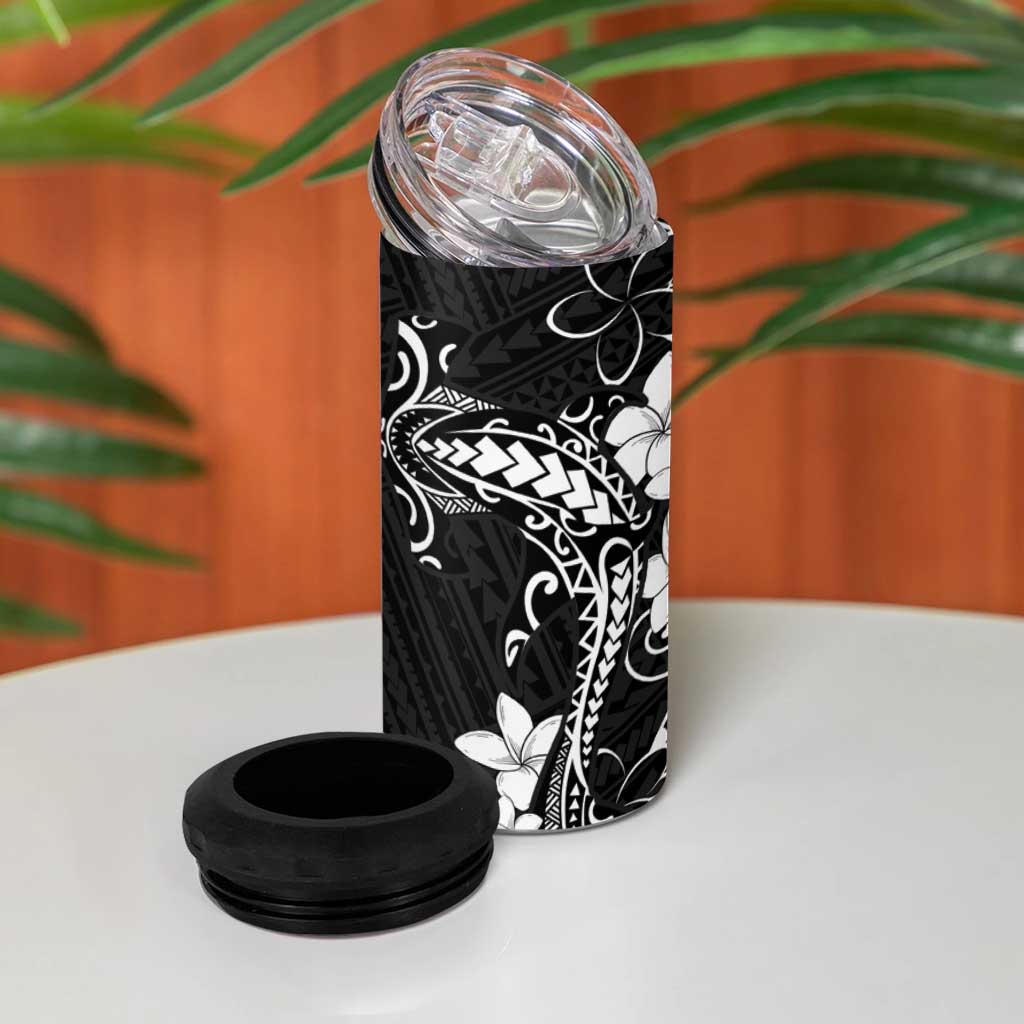 Black Hawaii 4 in 1 Can Cooler Tumbler Hammerhead Shark Tattoo Curve Polynesian - Polynesian Pride