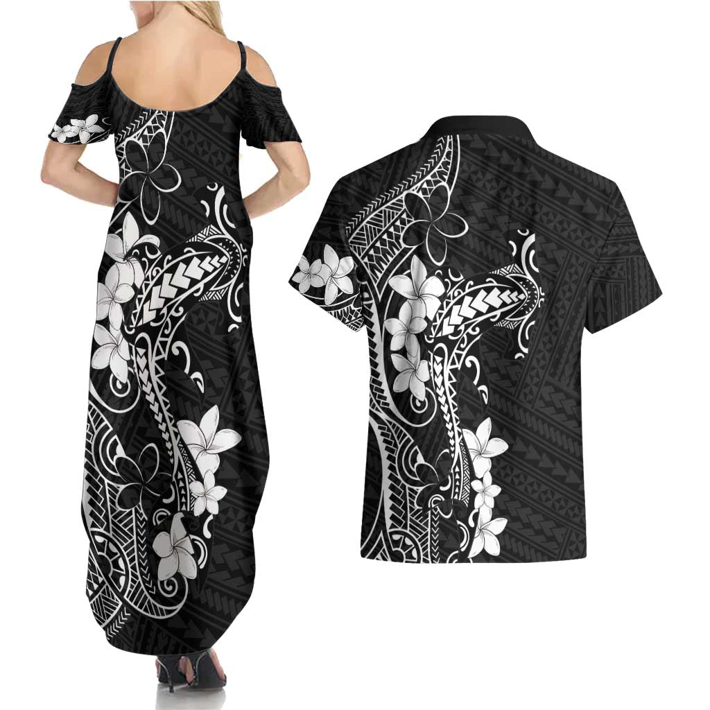 Black Hawaii Couples Matching Summer Maxi Dress and Hawaiian Shirt Hammerhead Shark Tattoo Curve Polynesian - Polynesian Pride