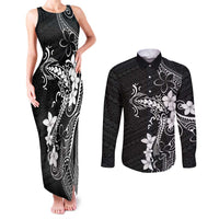 Black Hawaii Couples Matching Tank Maxi Dress and Long Sleeve Button Shirt Hammerhead Shark Tattoo Curve Polynesian - Polynesian Pride