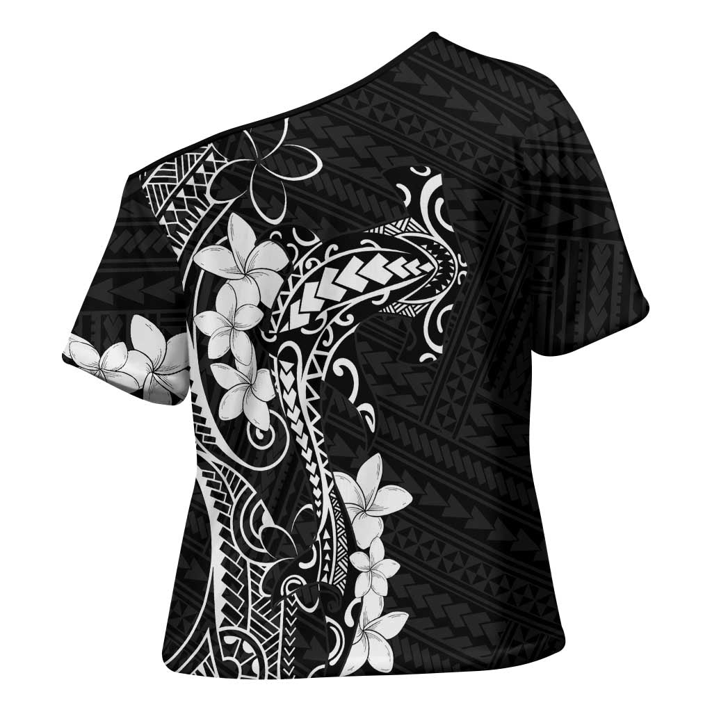 Black Hawaii Cross Shoulder Shirt Hammerhead Shark Tattoo Curve Polynesian - Polynesian Pride