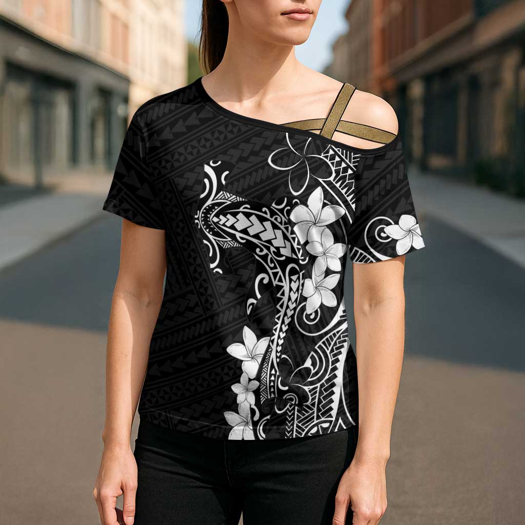 Black Hawaii Cross Shoulder Shirt Hammerhead Shark Tattoo Curve Polynesian - Polynesian Pride