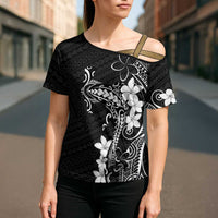 Black Hawaii Cross Shoulder Shirt Hammerhead Shark Tattoo Curve Polynesian - Polynesian Pride