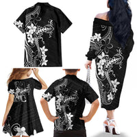 Black Hawaii Family Matching Off The Shoulder Long Sleeve Dress and Hawaiian Shirt Hammerhead Shark Tattoo Curve Polynesian - Polynesian Pride