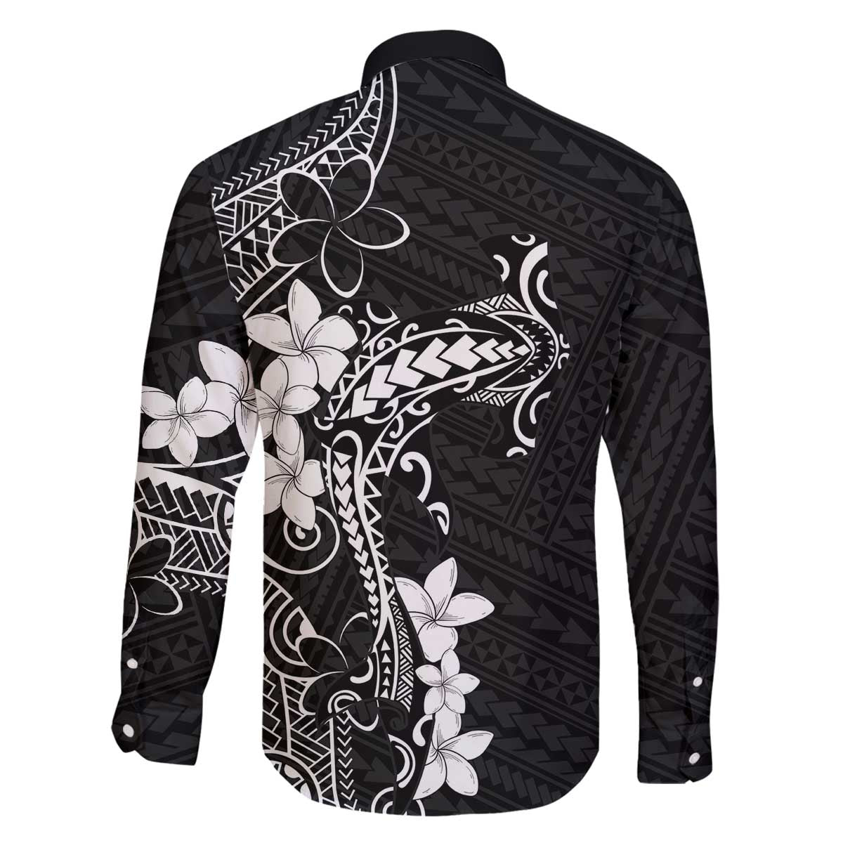 Black Hawaii Family Matching Off The Shoulder Long Sleeve Dress and Hawaiian Shirt Hammerhead Shark Tattoo Curve Polynesian - Polynesian Pride