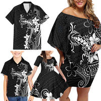 Black Hawaii Family Matching Off Shoulder Short Dress and Hawaiian Shirt Hammerhead Shark Tattoo Curve Polynesian - Polynesian Pride