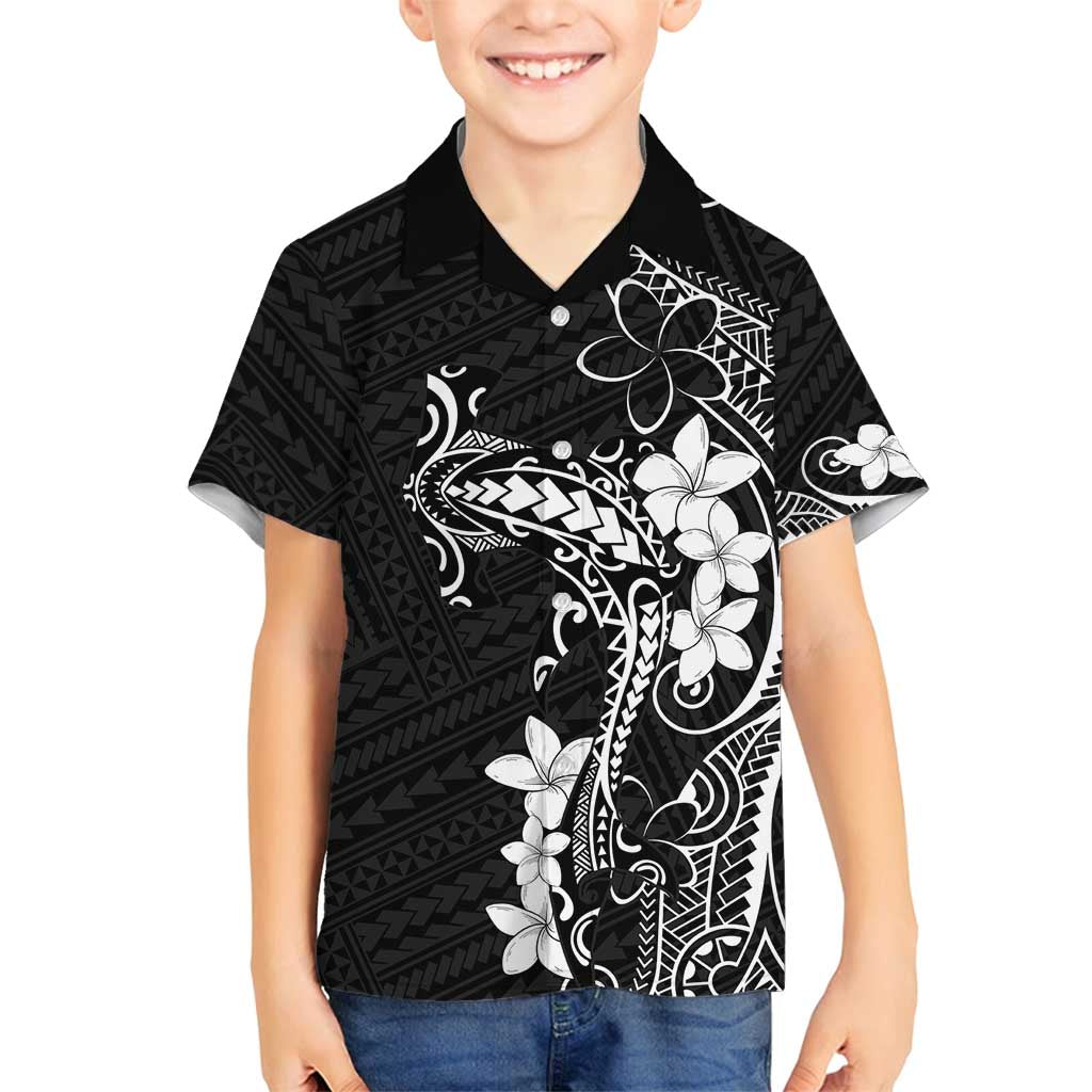 Black Hawaii Family Matching Off Shoulder Short Dress and Hawaiian Shirt Hammerhead Shark Tattoo Curve Polynesian - Polynesian Pride