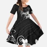Black Hawaii Family Matching Short Sleeve Bodycon Dress and Hawaiian Shirt Hammerhead Shark Tattoo Curve Polynesian - Polynesian Pride