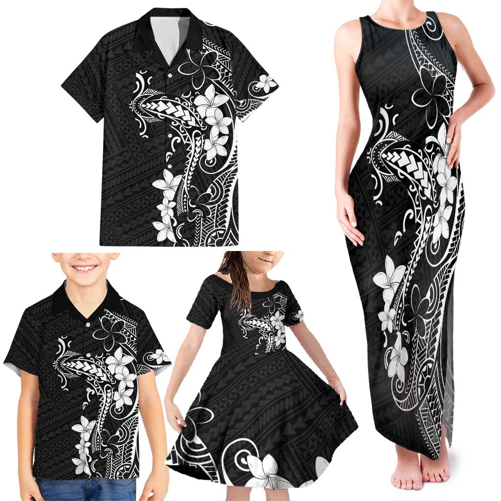 Black Hawaii Family Matching Tank Maxi Dress and Hawaiian Shirt Hammerhead Shark Tattoo Curve Polynesian - Polynesian Pride