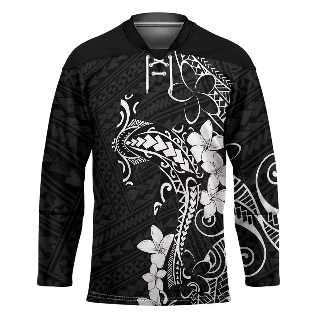 Black Hawaii Hockey Jersey Hammerhead Shark Tattoo Curve Polynesian - Polynesian Pride