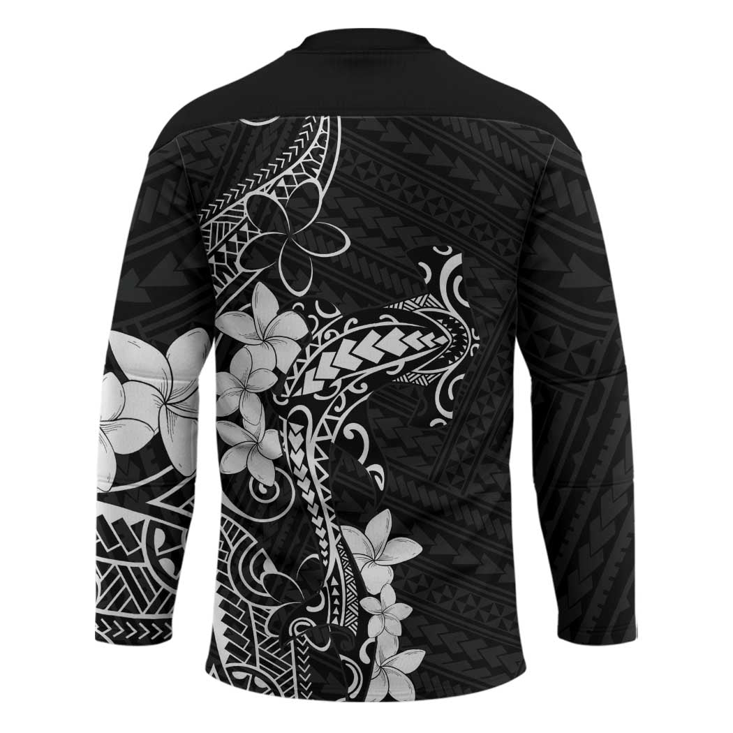 Black Hawaii Hockey Jersey Hammerhead Shark Tattoo Curve Polynesian - Polynesian Pride
