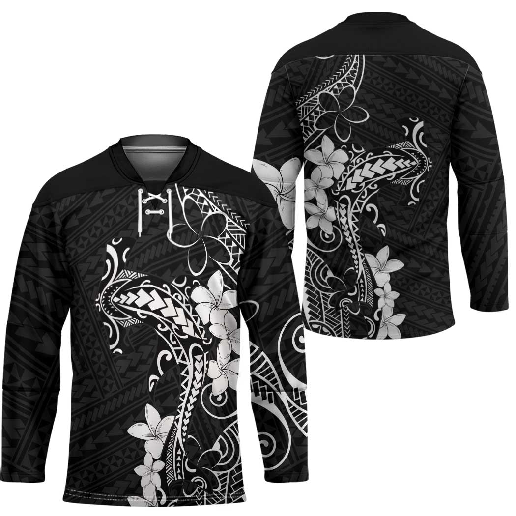 Black Hawaii Hockey Jersey Hammerhead Shark Tattoo Curve Polynesian - Polynesian Pride