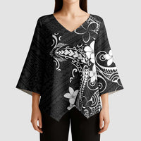 Black Hawaii Kimono Sleeve Blouse Hammerhead Shark Tattoo Curve Polynesian - Polynesian Pride